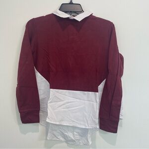 French Connection Burgundy and White Long Sleeve Shirt Mixed Media XS